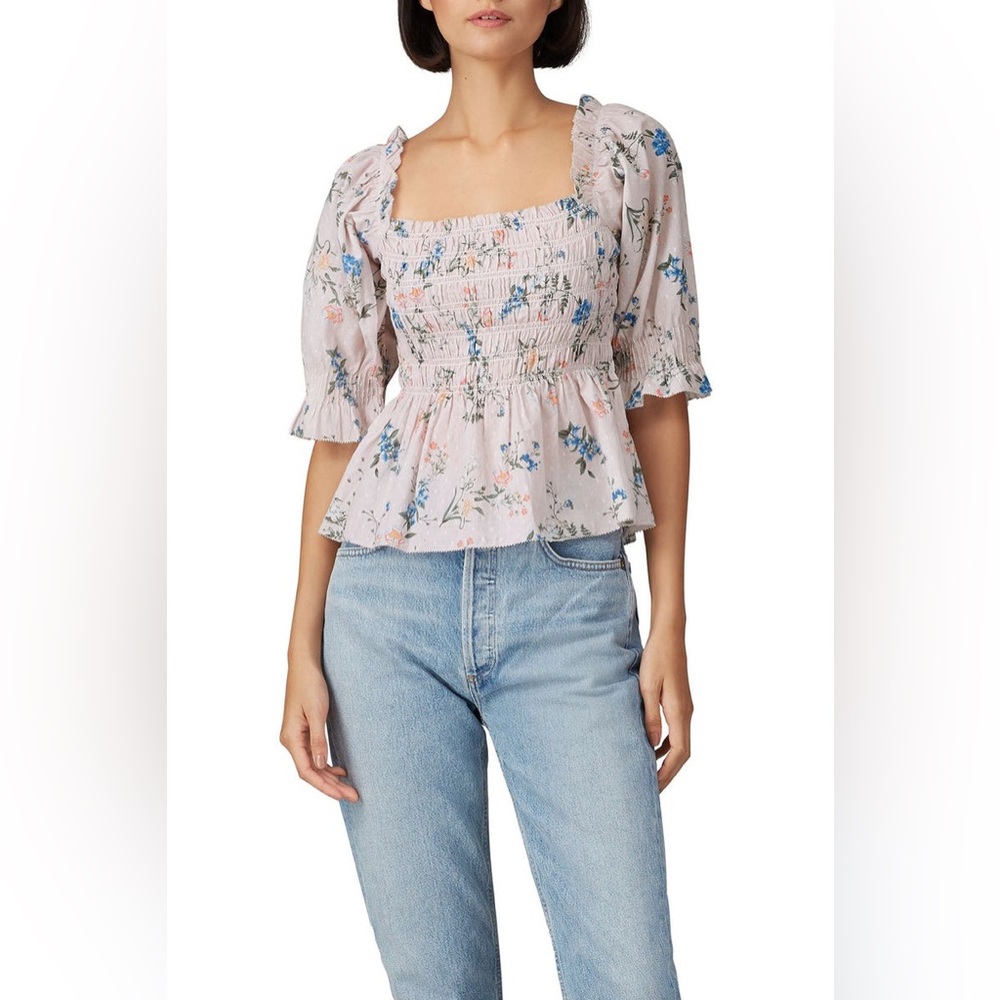 Saylor Clover‎ Floral Smocked Square Neck Puff Sleeve Blouse Top Small Feminine